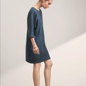 Wilfred Aritzia Tunic Dress Blue Chambray 3/4 Sleeves Pockets Casual